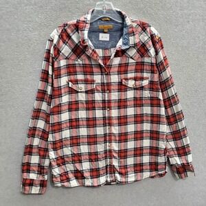 Jachs Girlfriend Women Top XL Red Plaid Flannel Button Up Pearl Snap Collar